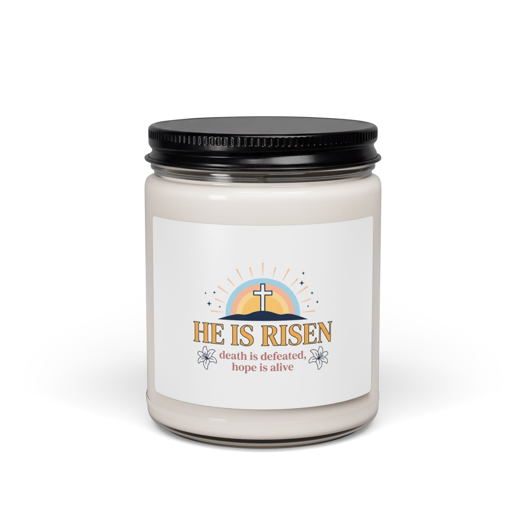 He Is Risen Soy Candle, Christian Easter Resurrection Candle | Pastel Faith Decor