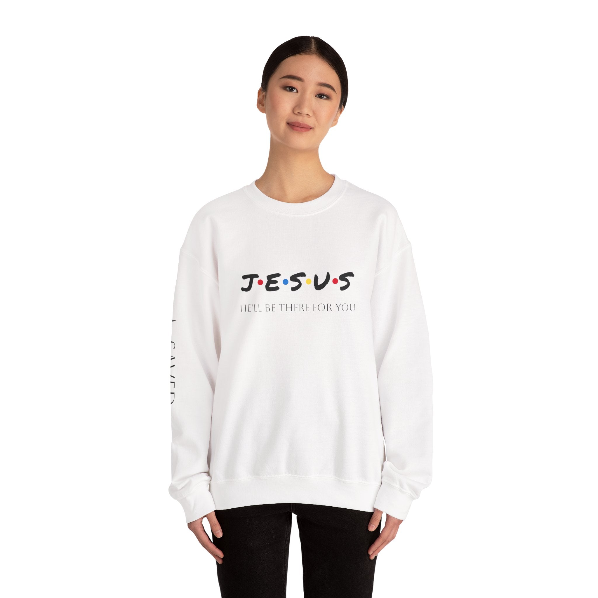 Christian Crewneck Sweatshirt — "J E S U S" Retro Dot Design (He’ll Be There For You)