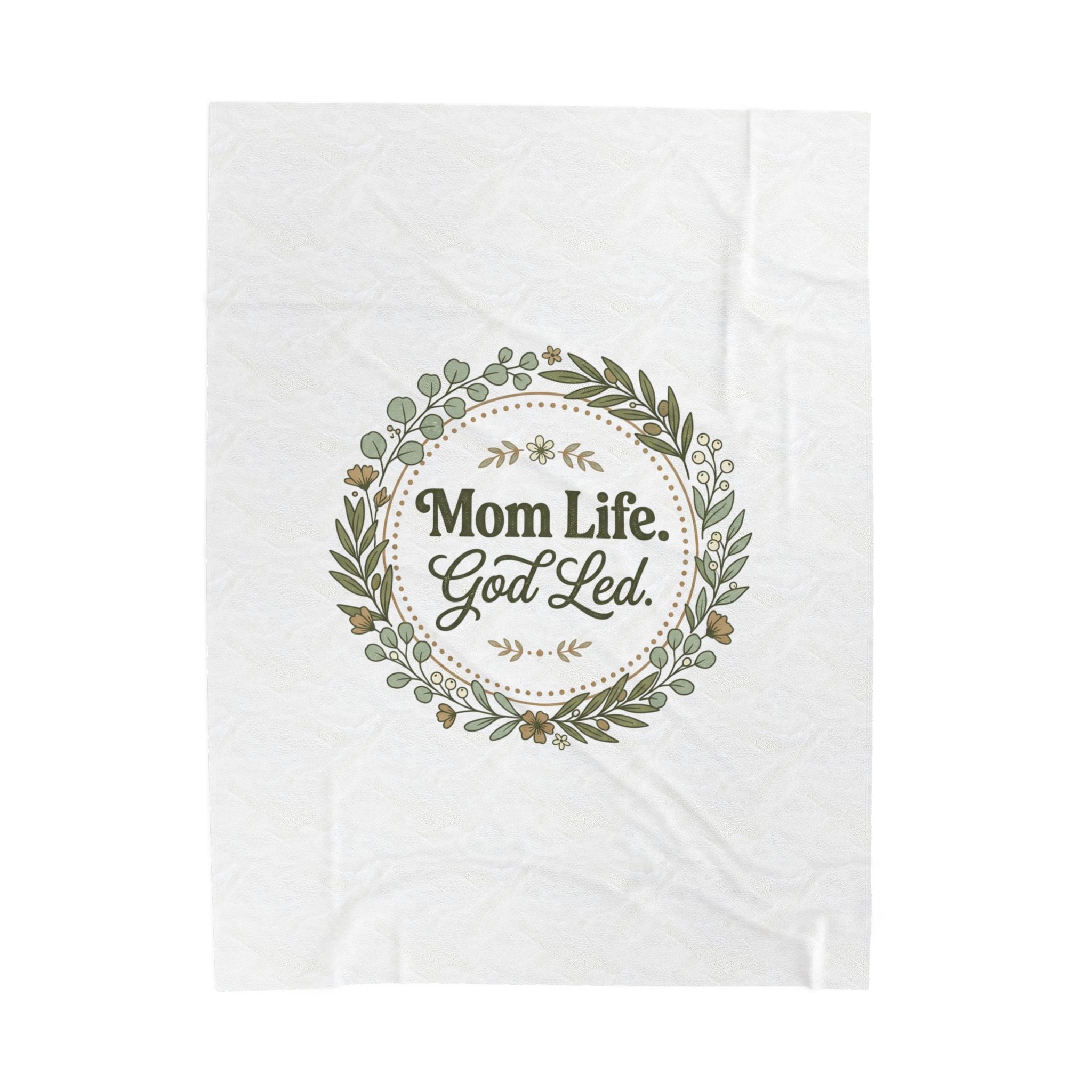 Mom Life God-Led Velveteen Plush Blanket | Minimal Typographic Mom