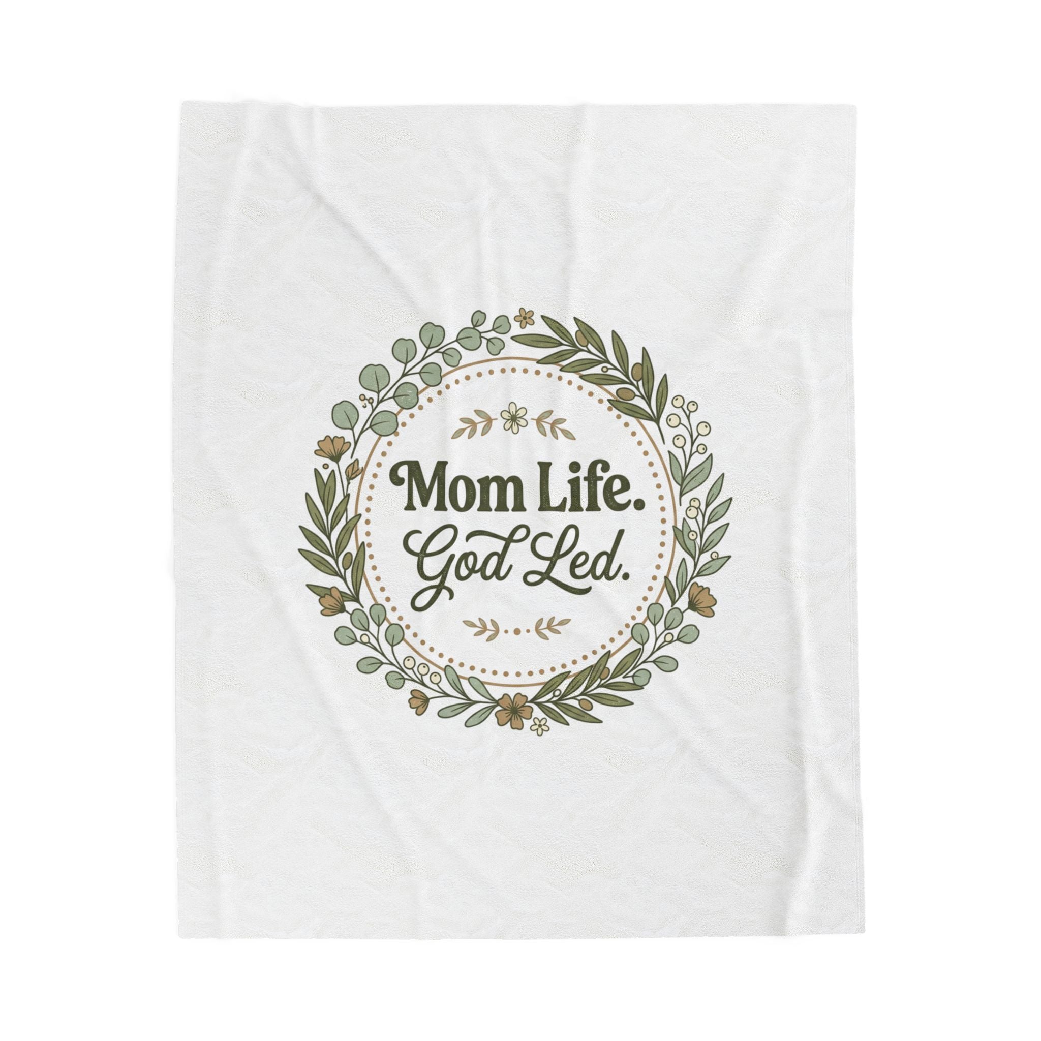 Mom Life God-Led Velveteen Plush Blanket | Minimal Typographic Mom