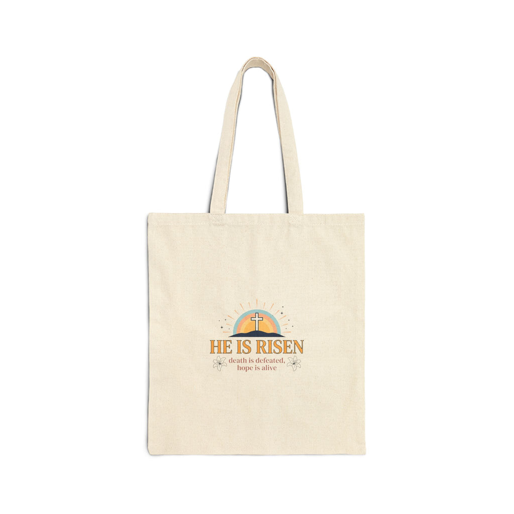 He Is Risen Tote | Christian Easter Canvas Tote, Resurrection Scripture
