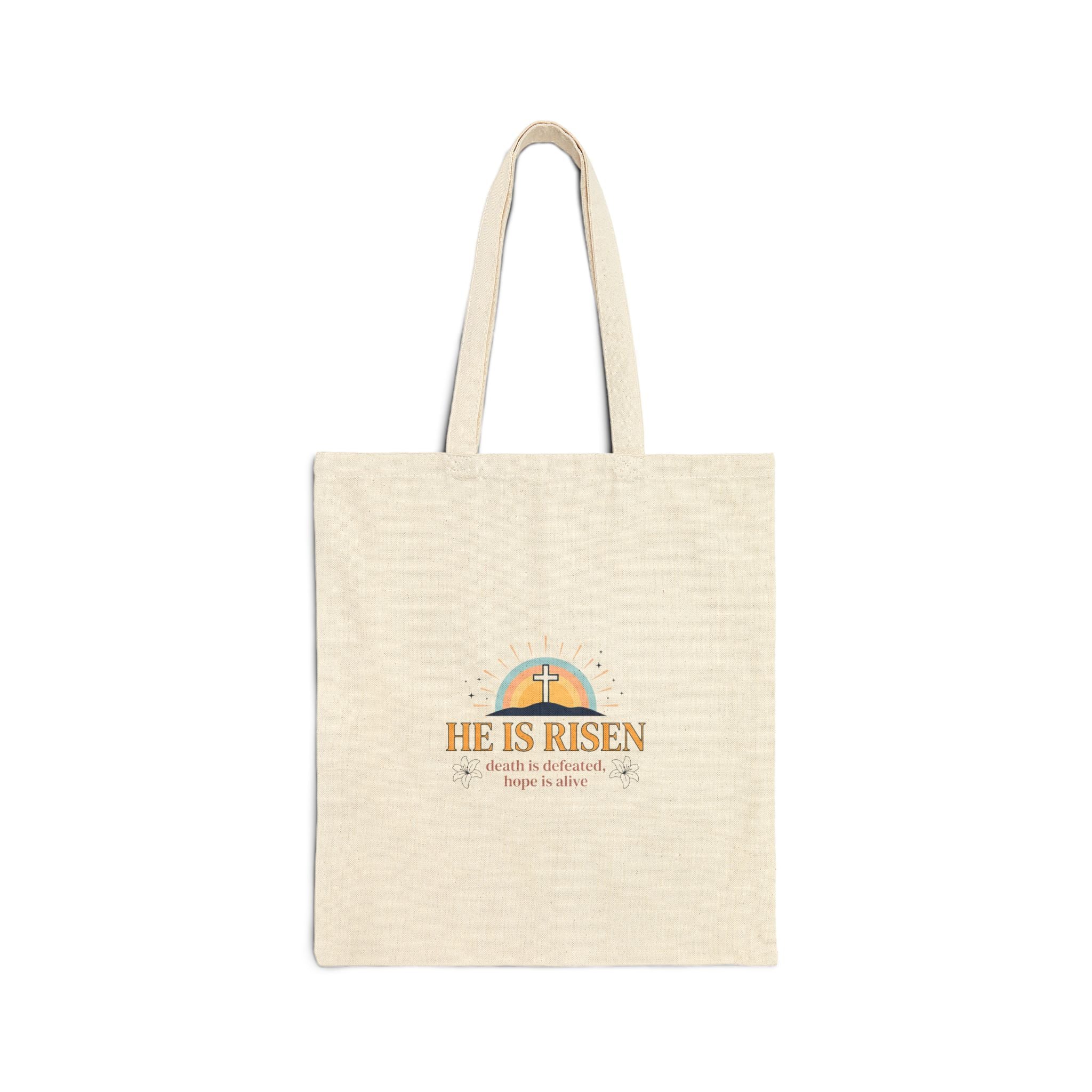 He Is Risen Tote | Christian Easter Canvas Tote, Resurrection Scripture