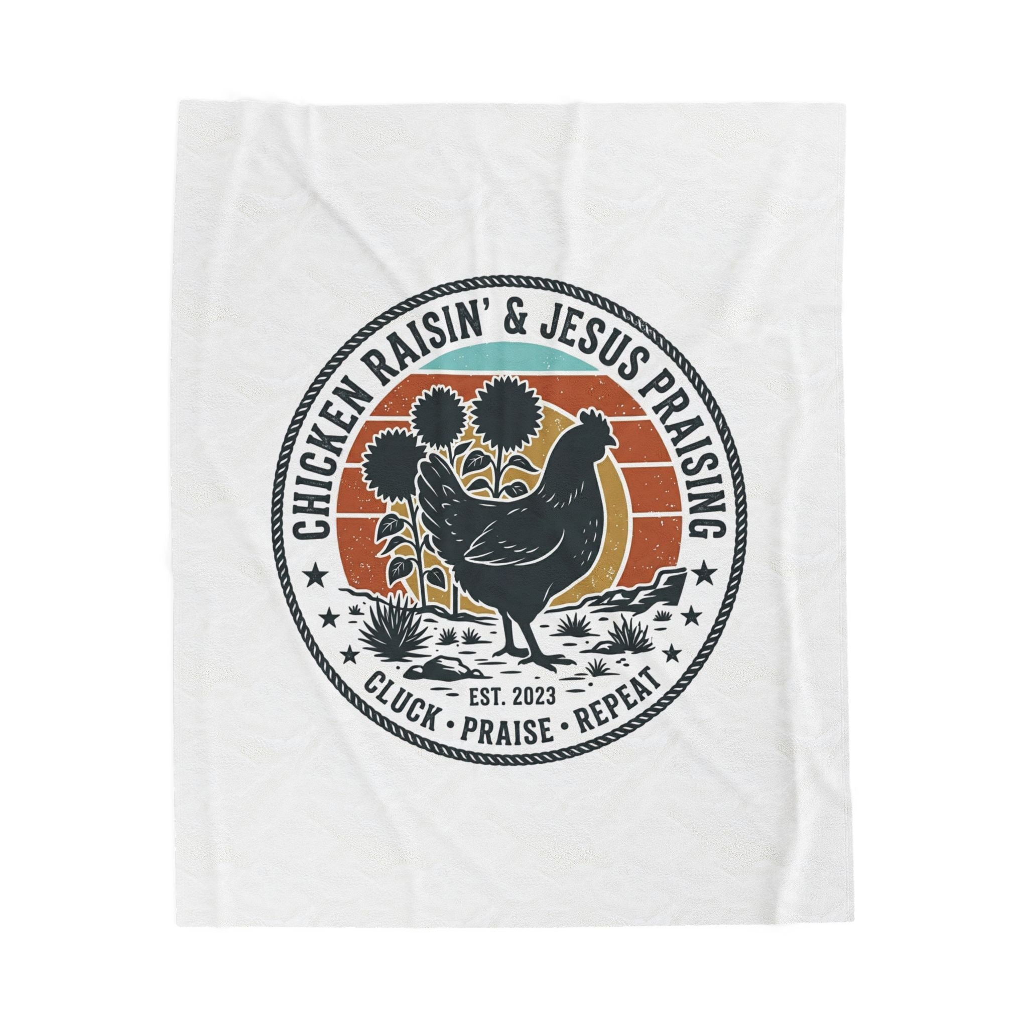 Chicken Raisin & Jesus Praising Velveteen Plush Blanket | Western Americana, Vintage Rodeo