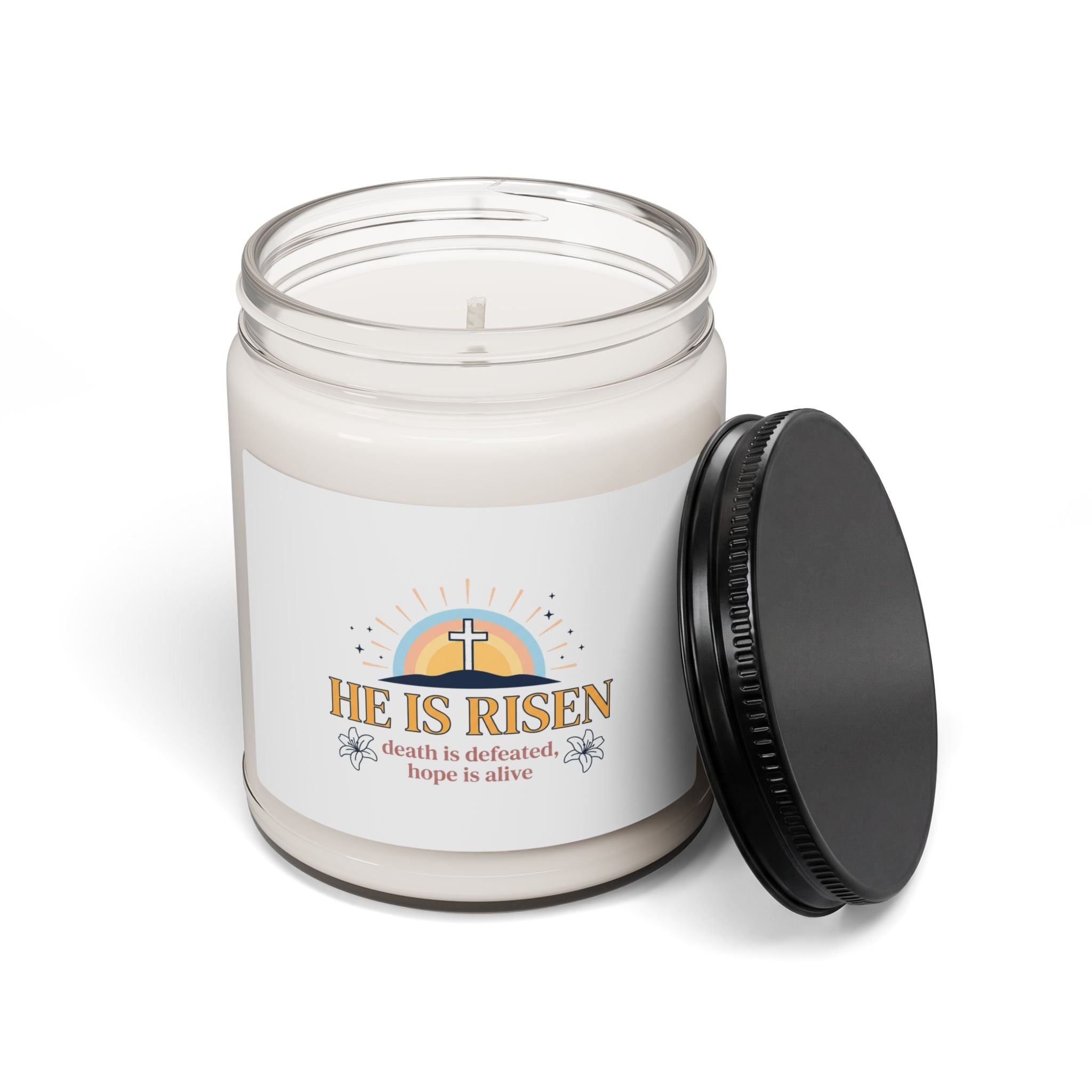 He Is Risen Soy Candle, Christian Easter Resurrection Candle | Pastel Faith Decor
