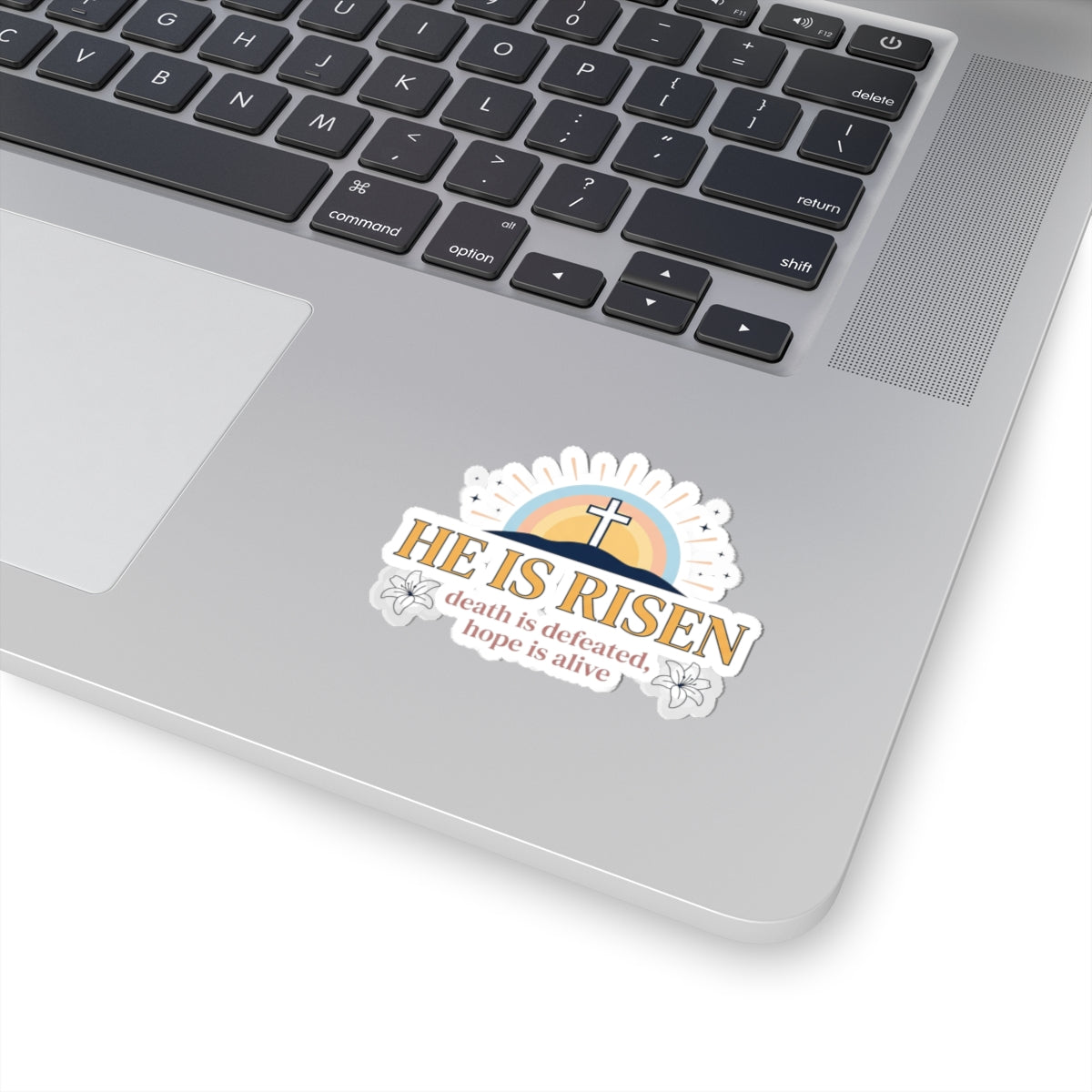 He Is Risen Religious Easter Sticker — "Death Is Defeated, Hope Is Alive" Christian Kiss-Cut Decal