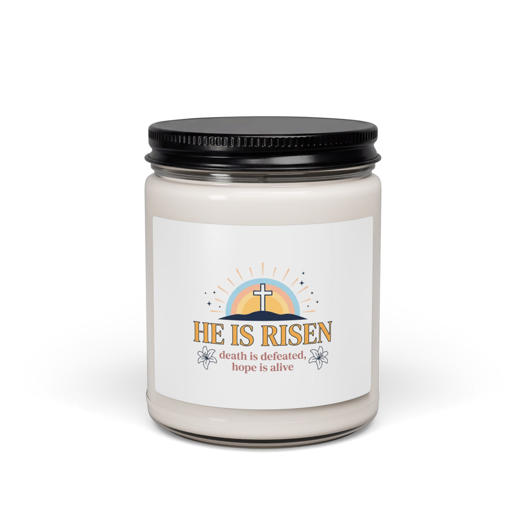 He Is Risen Soy Candle, Christian Easter Resurrection Candle | Pastel Faith Decor