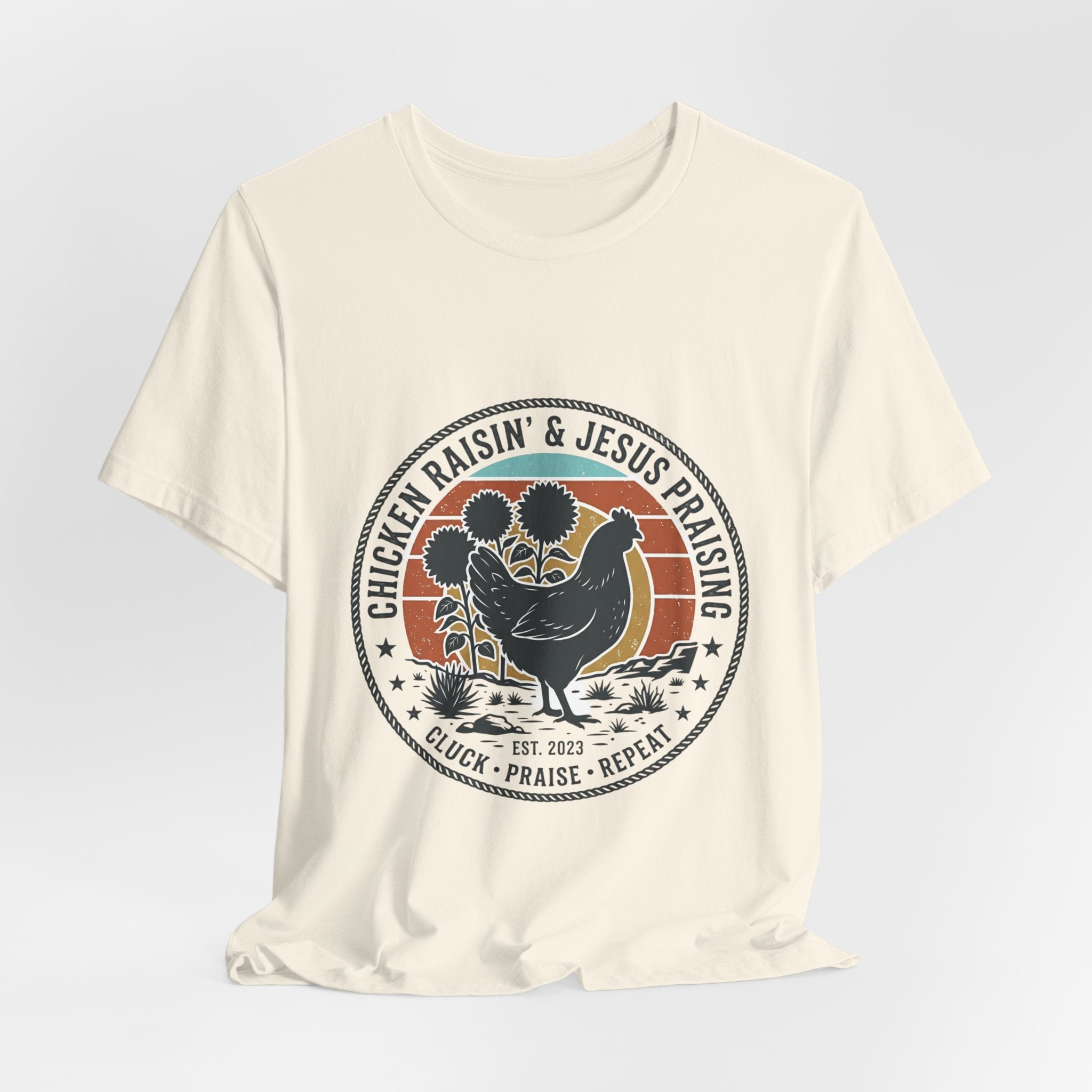 Chicken Raisin & Jesus Praisin Vintage Western T‑Shirt | Americana Cowboy Rodeo