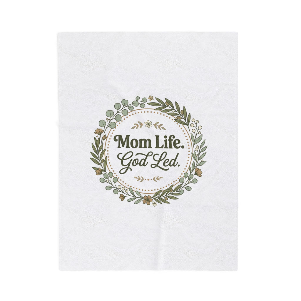 Mom Life God-Led Velveteen Plush Blanket | Minimal Typographic Mom
