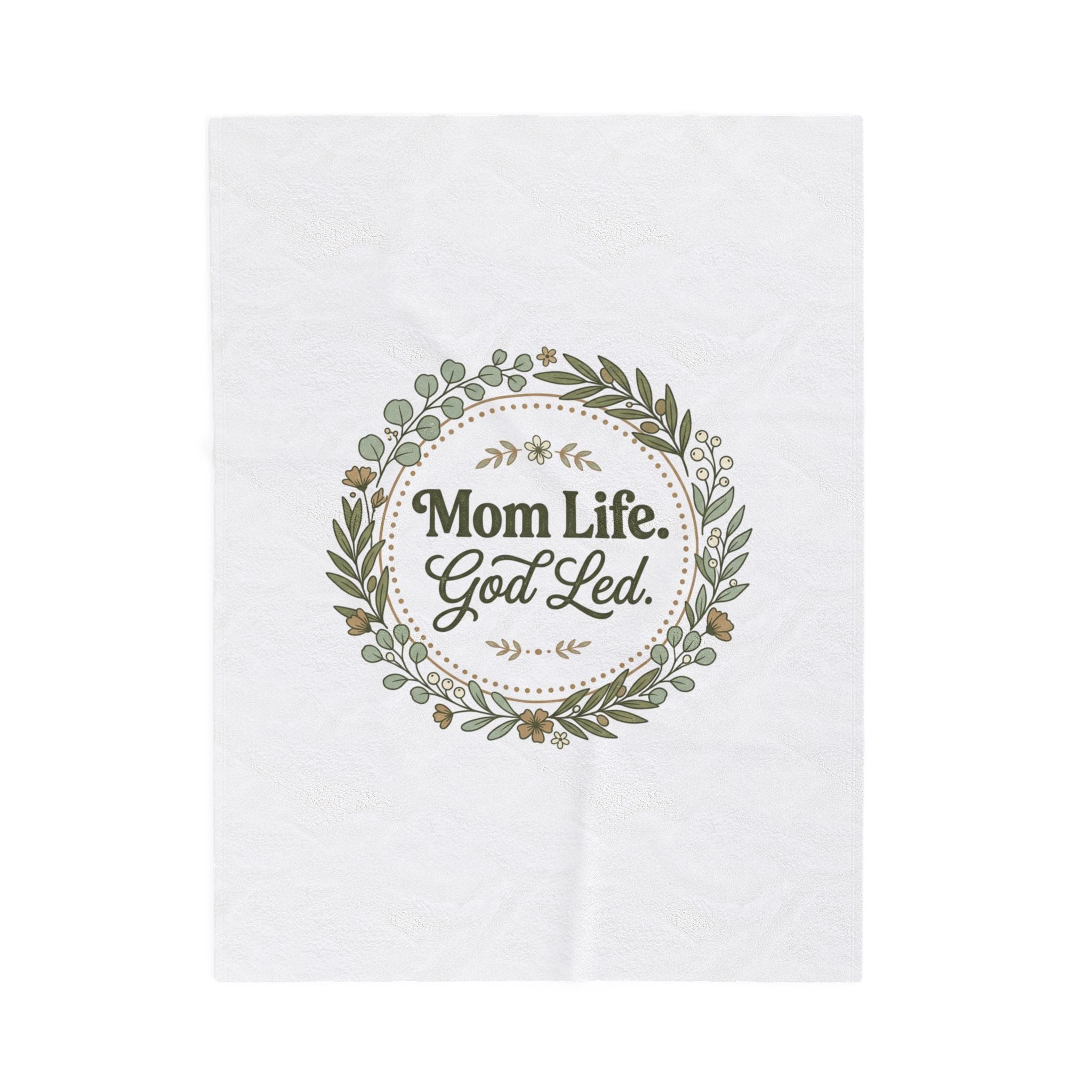 Mom Life God-Led Velveteen Plush Blanket | Minimal Typographic Mom