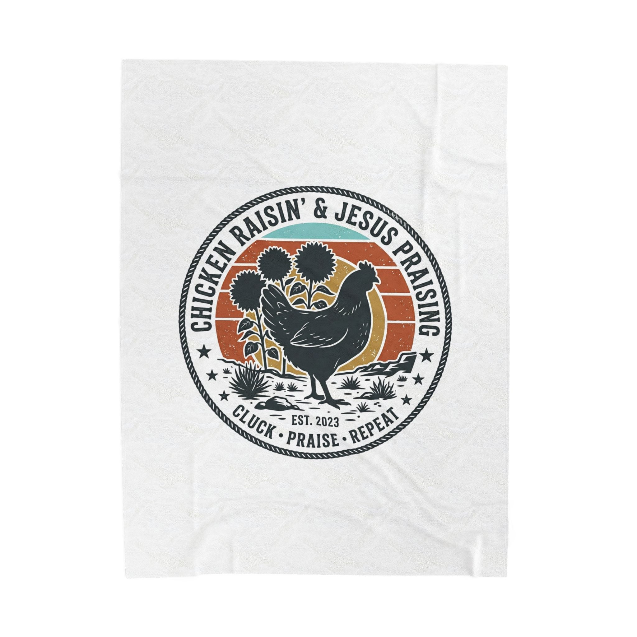 Chicken Raisin & Jesus Praising Velveteen Plush Blanket | Western Americana, Vintage Rodeo