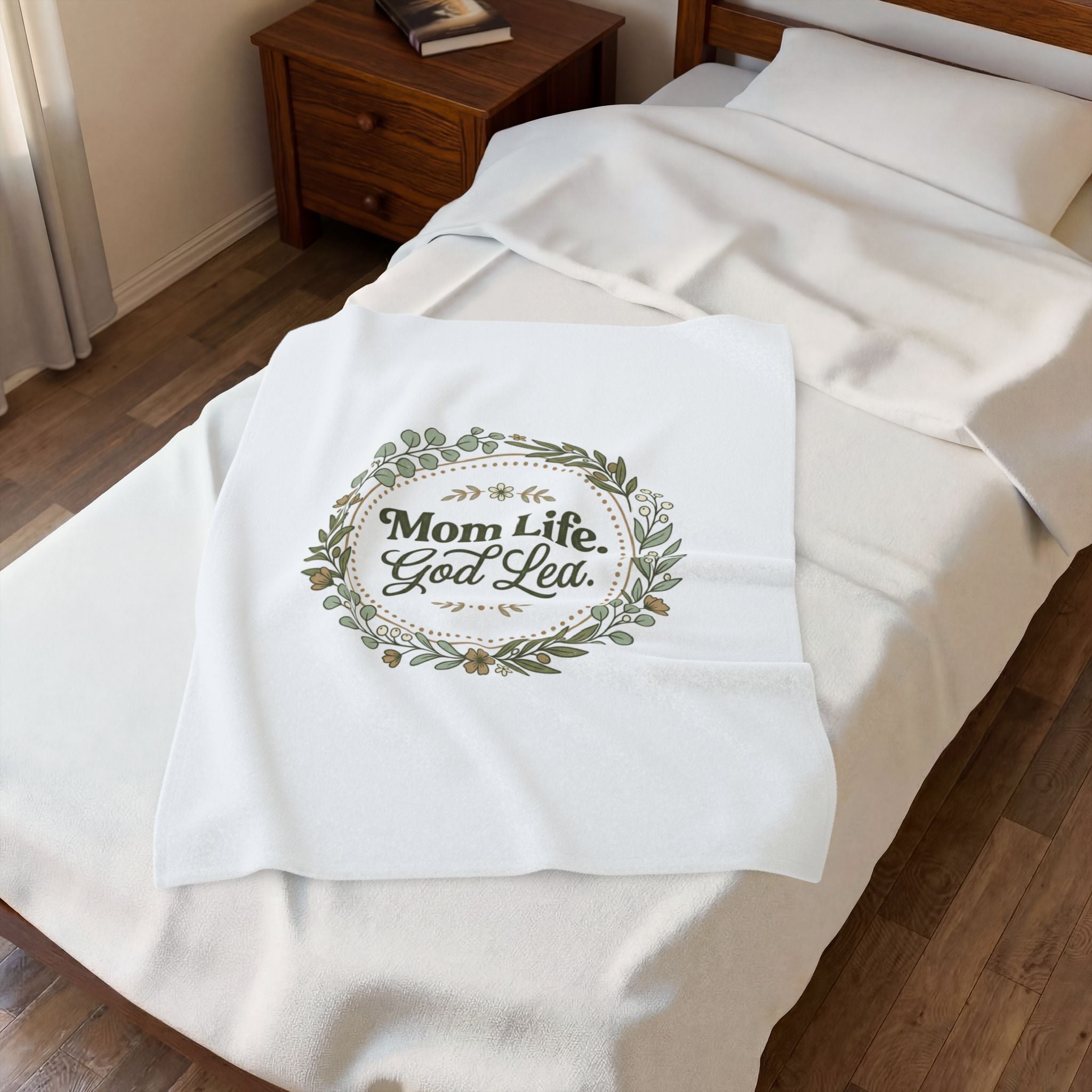 Mom Life God-Led Velveteen Plush Blanket | Minimal Typographic Mom