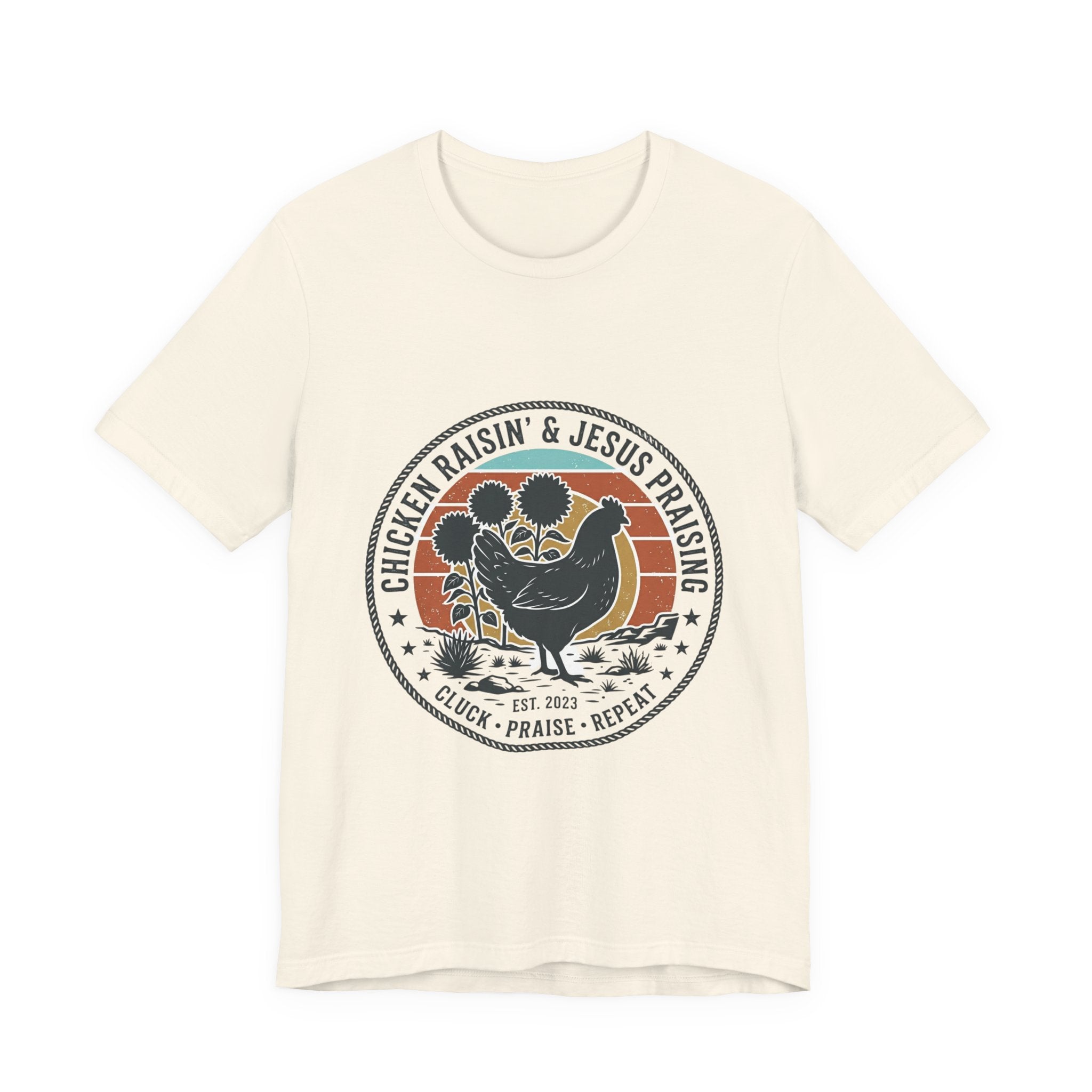 Chicken Raisin & Jesus Praisin Vintage Western T‑Shirt | Americana Cowboy Rodeo
