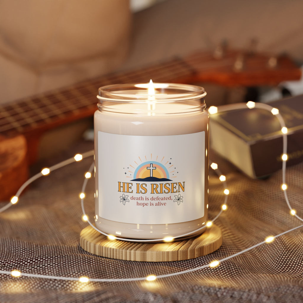 He Is Risen Soy Candle, Christian Easter Resurrection Candle | Pastel Faith Decor