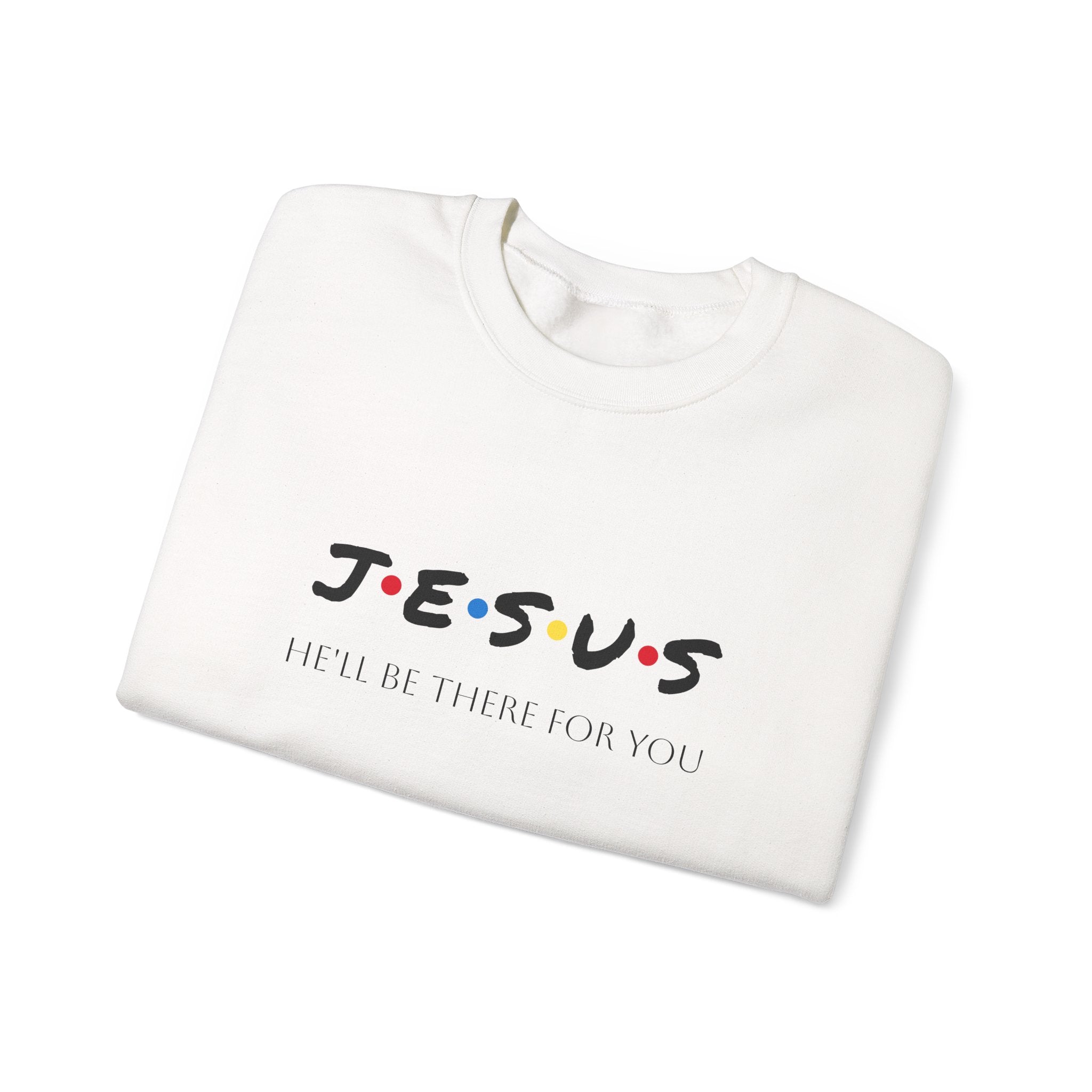 Christian Crewneck Sweatshirt — "J E S U S" Retro Dot Design (He’ll Be There For You)