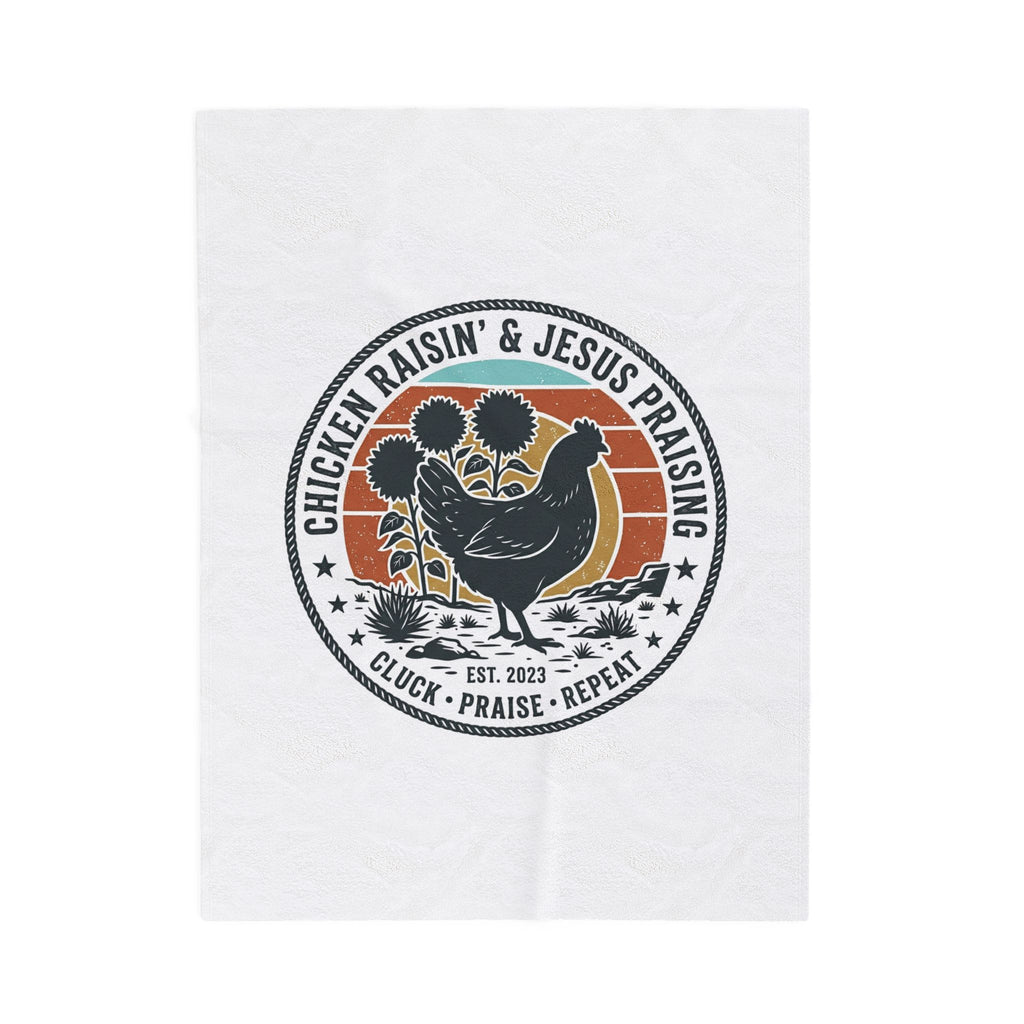 Chicken Raisin & Jesus Praising Velveteen Plush Blanket | Western Americana, Vintage Rodeo