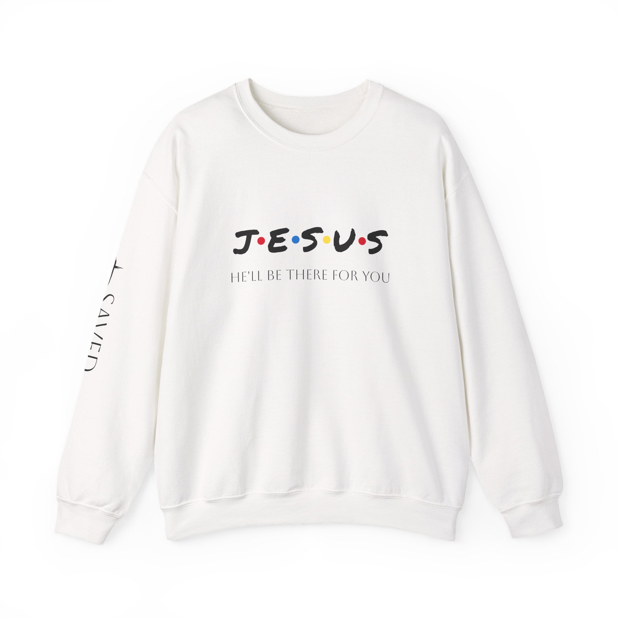 Christian Crewneck Sweatshirt — "J E S U S" Retro Dot Design (He’ll Be There For You)