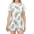 Olive Branch T-Shirt Dress — Botanical All-Over Print Casual Dress
