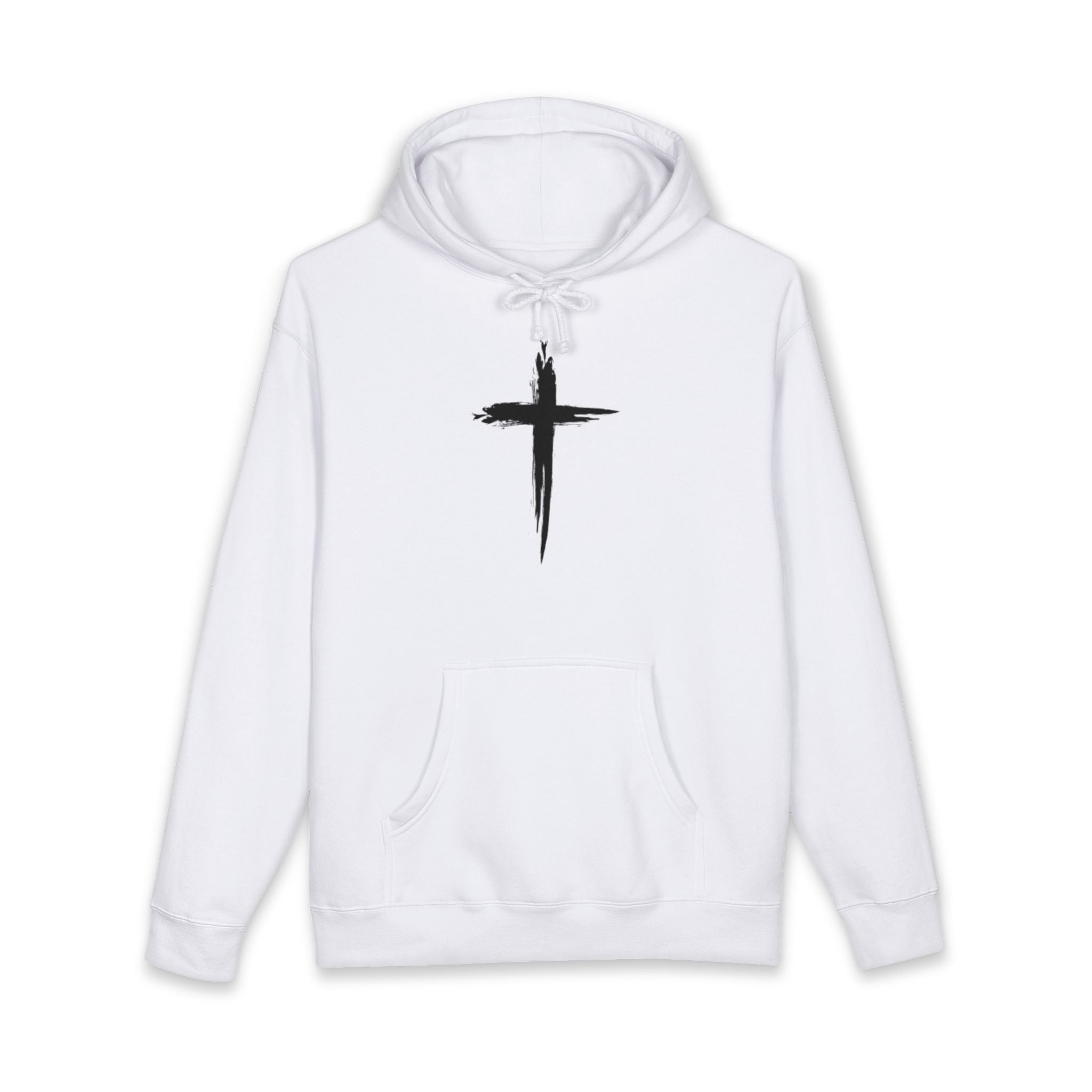 Christian Cross Hoodie - Minimal Brushstroke Cross Pullover