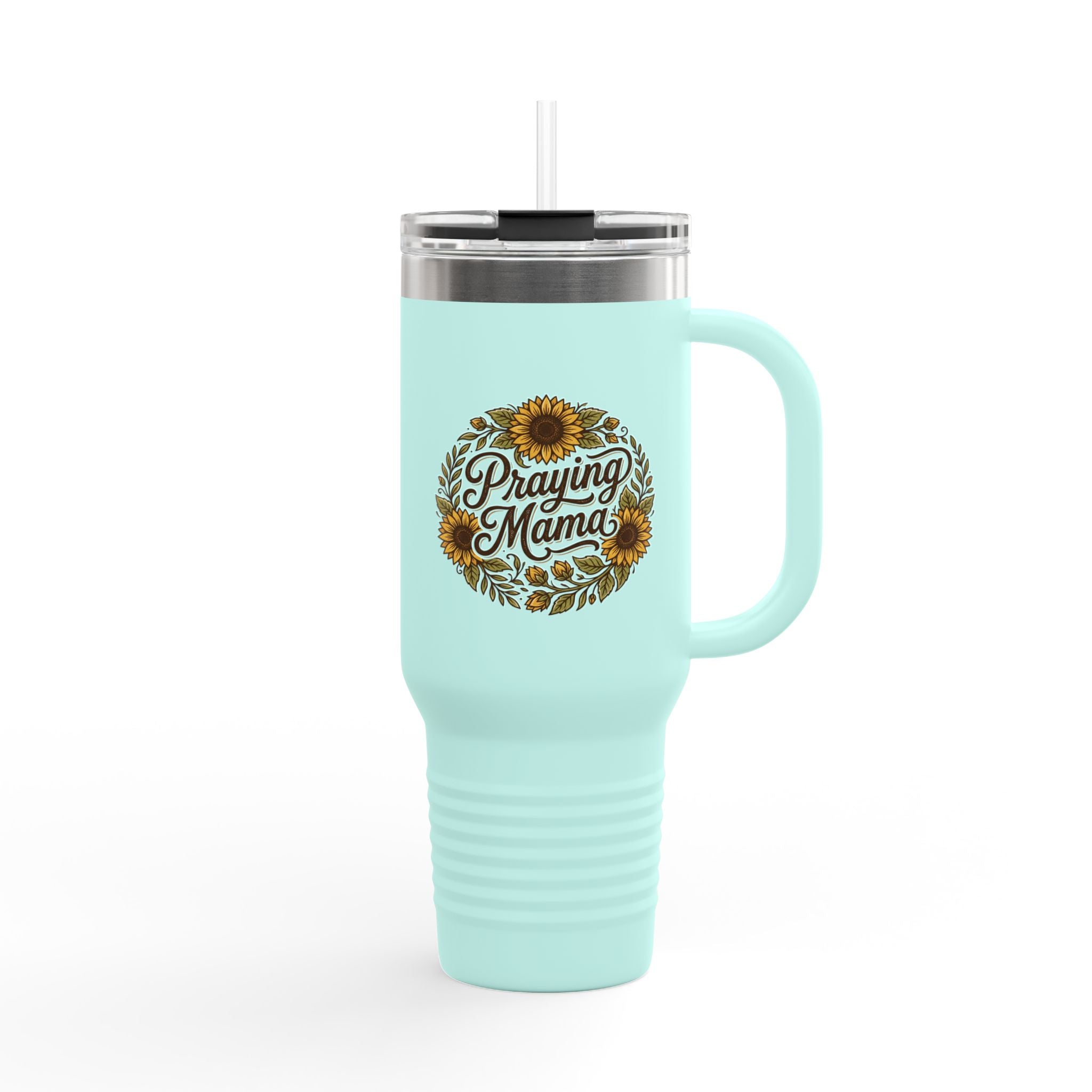 Praying Mama 40oz Insulated Travel Mug with Sunflower Design