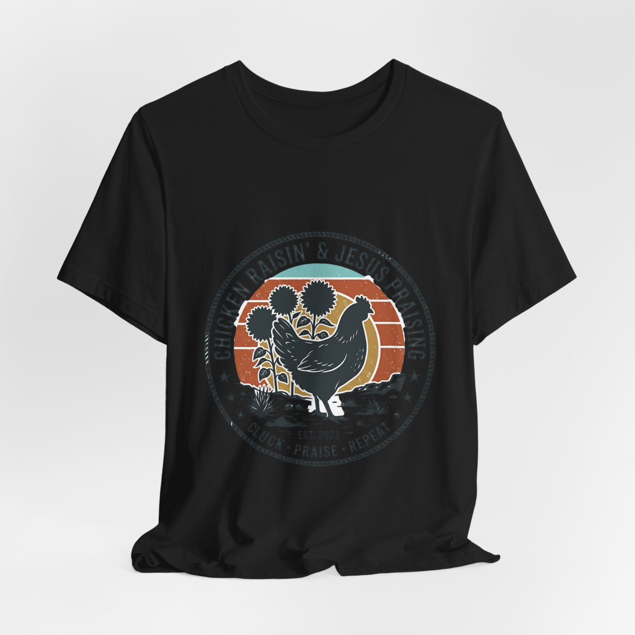 Chicken Raisin & Jesus Praisin Vintage Western T‑Shirt | Americana Cowboy Rodeo