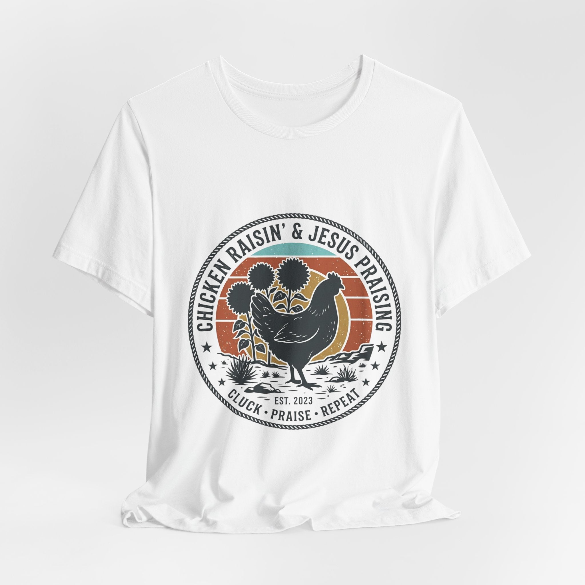 Chicken Raisin & Jesus Praisin Vintage Western T‑Shirt | Americana Cowboy Rodeo