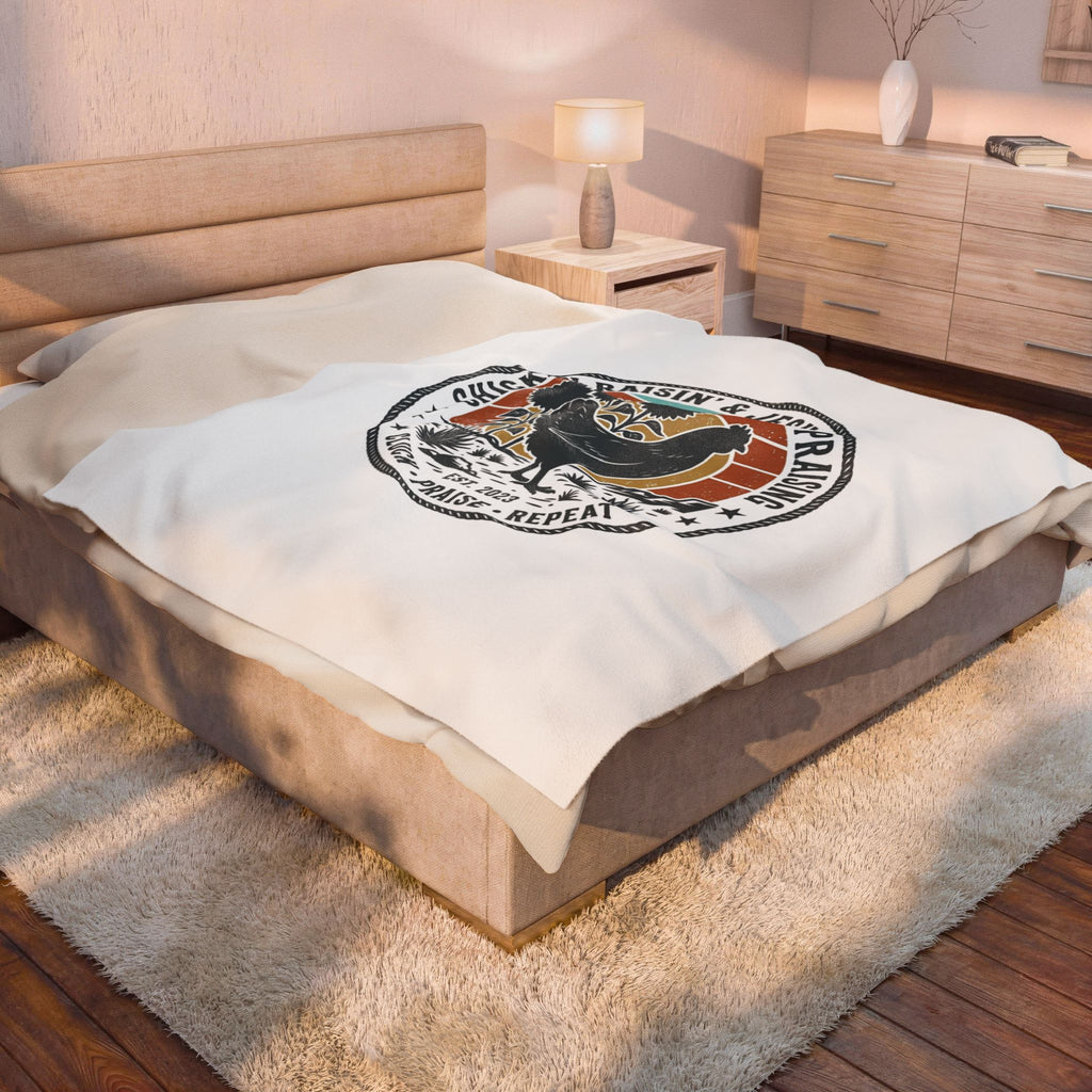 Chicken Raisin & Jesus Praising Velveteen Plush Blanket | Western Americana, Vintage Rodeo